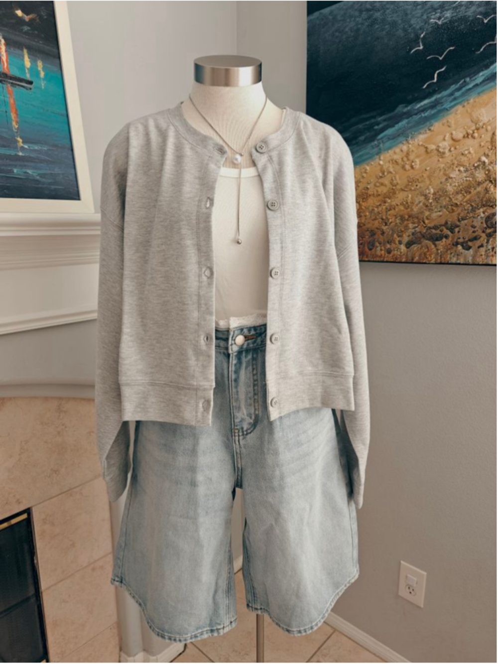 Women's Gray Cardigan Sweater